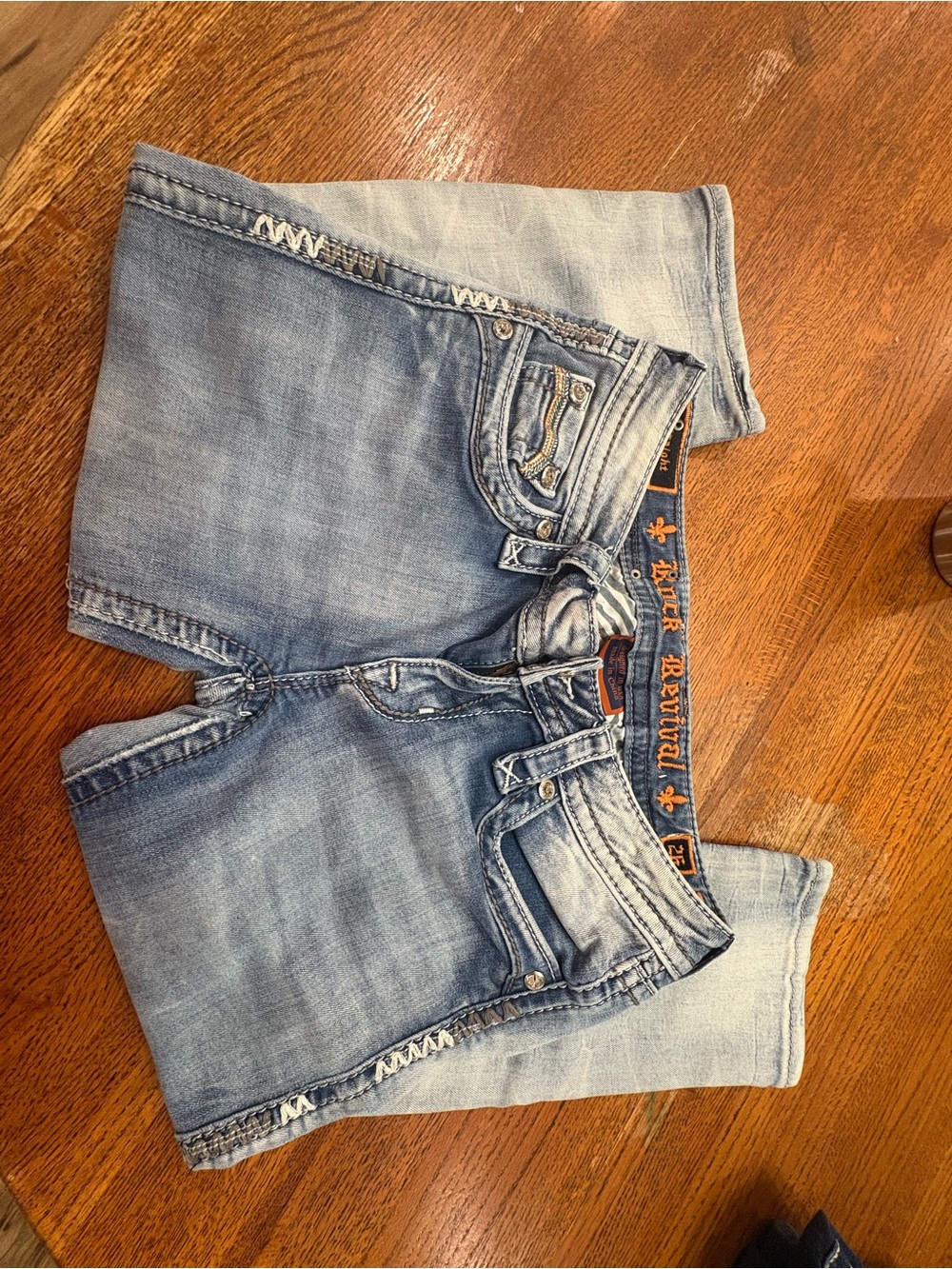 Rock Revival Blue Denim Jeans with Orange Embroidery Detail